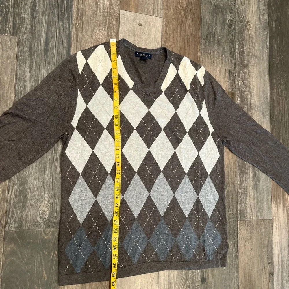 Banana Republic Sweater Mens XL Silk Cashmere Argyle Diamond Preppy Brown/gray